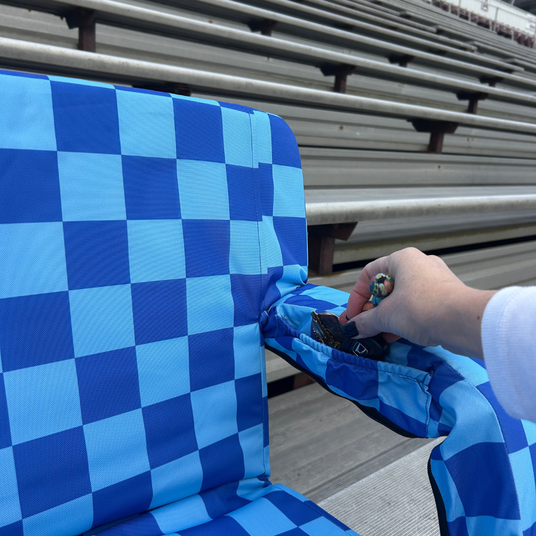 Blue Checkerboard 23" Stadium Seat with Armrests