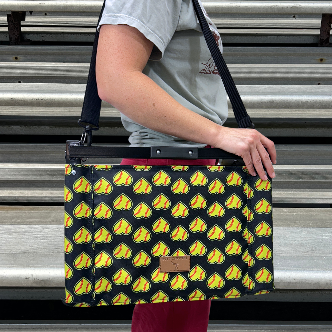 Softball Hearts - Black Folding Stadium Seat