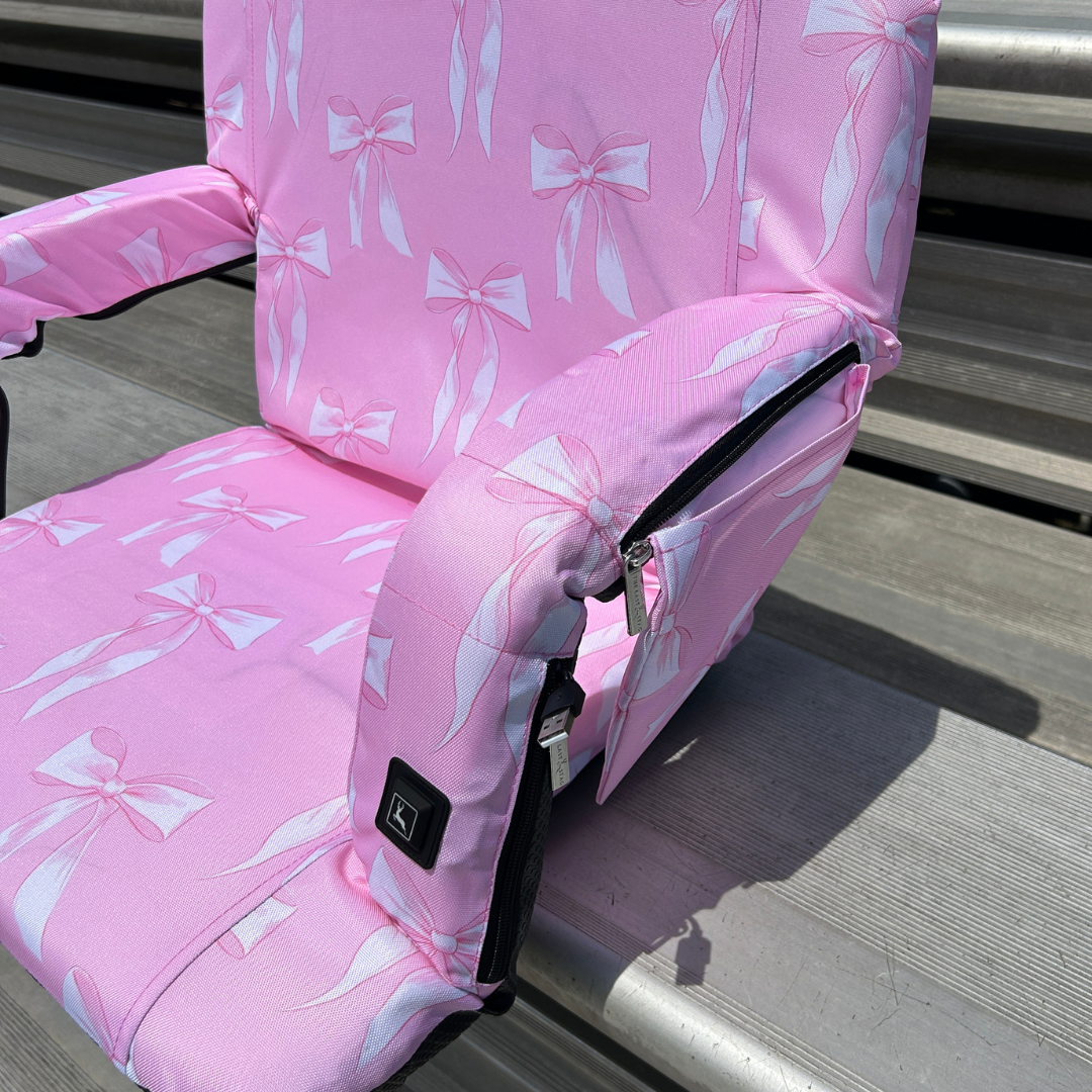 Heated Pink Bows 23" Stadium Seat with Armrests