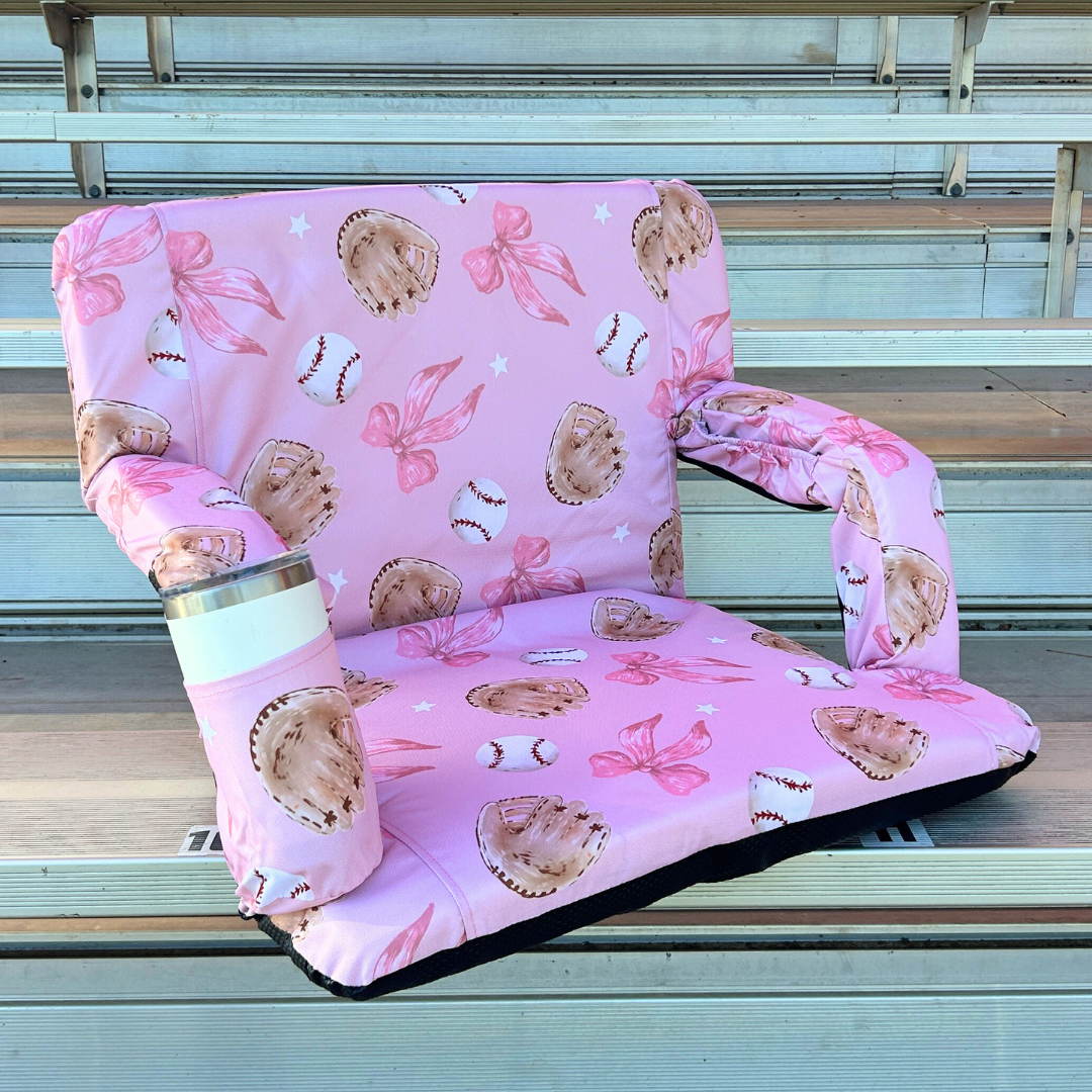 Baseballs & Bows 23" Stadium Seat with Armrests