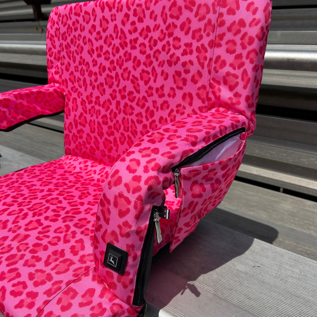Heated Pink Leopard 23" Stadium Seat with Armrests