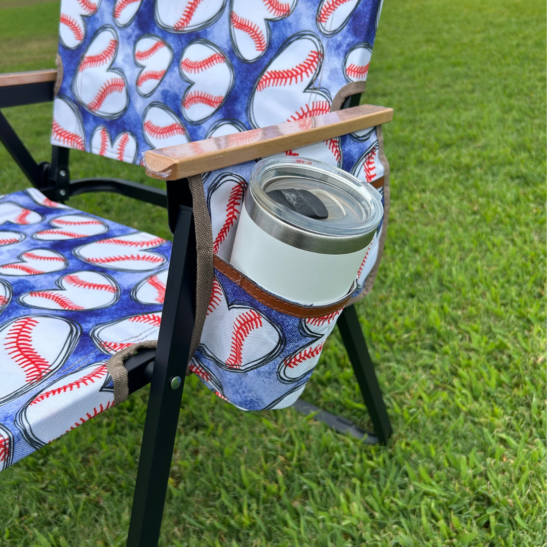 Baseball Hearts - Blue Folding Lawn Chair