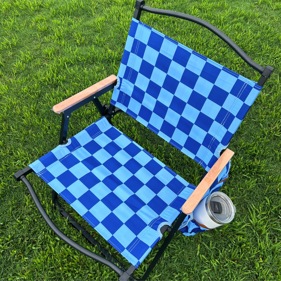 Navy Checkerboard Folding Lawn Chair