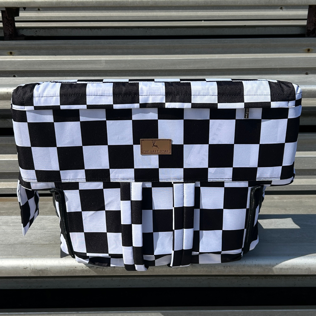 Heated Black and White Checkerboard 23" Stadium Seat with Armrests