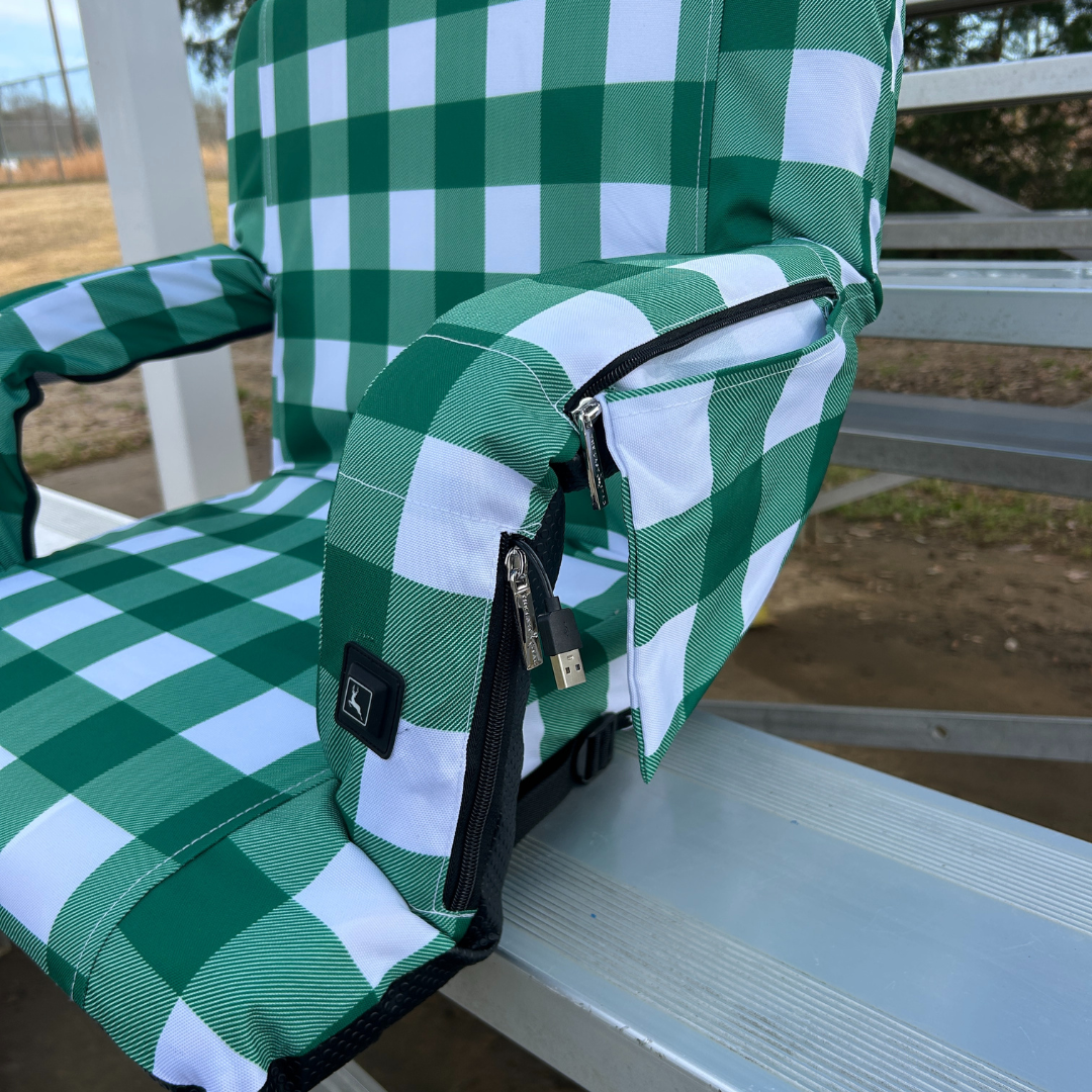 Heated Green Buffalo 23" Stadium Seat with Armrests