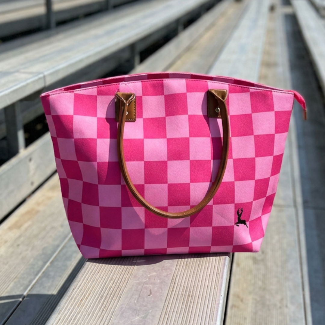 Pink Checkerboard Tote Bag