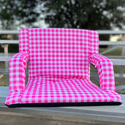 Pink & White Check 23" Stadium Seat with Armrests