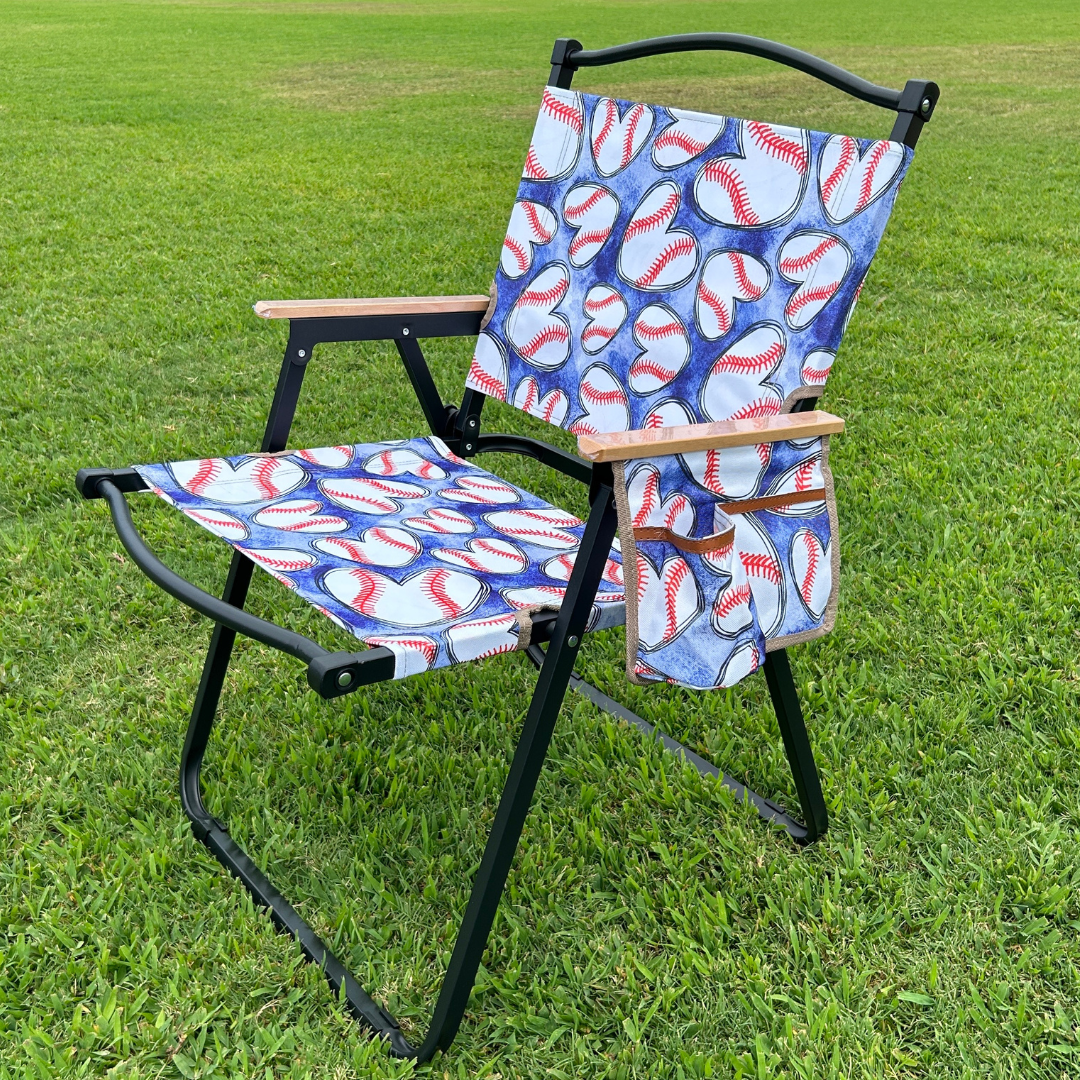 Baseball Hearts - Blue Folding Lawn Chair