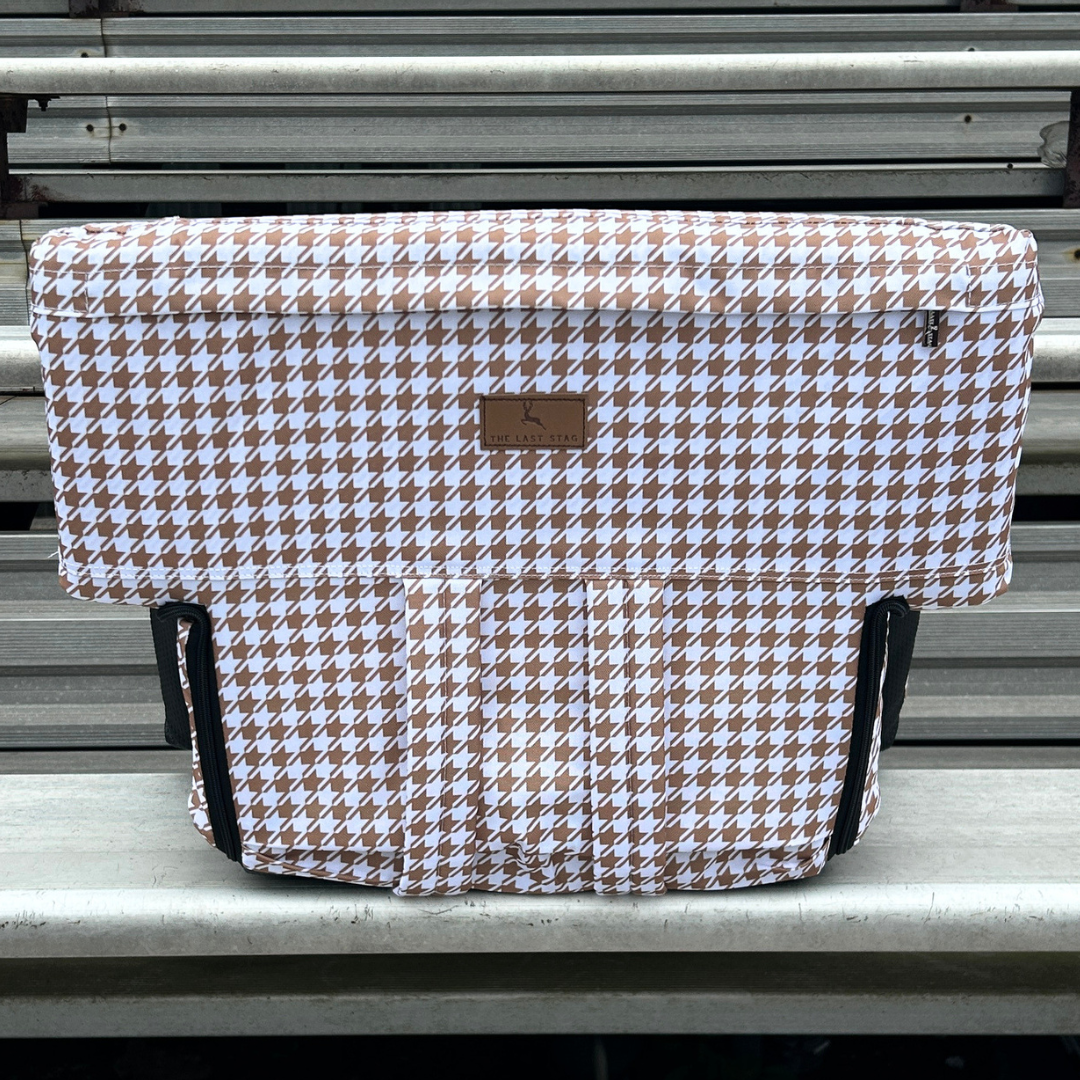 Beige and White Houndstooth 23" Stadium Seat with Armrests