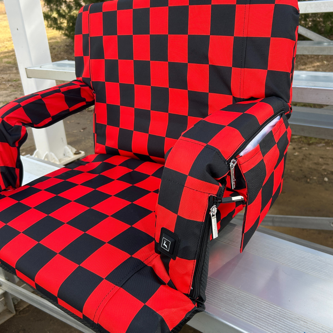 Heated Red Checkerboard 23" Stadium Seat with Armrests