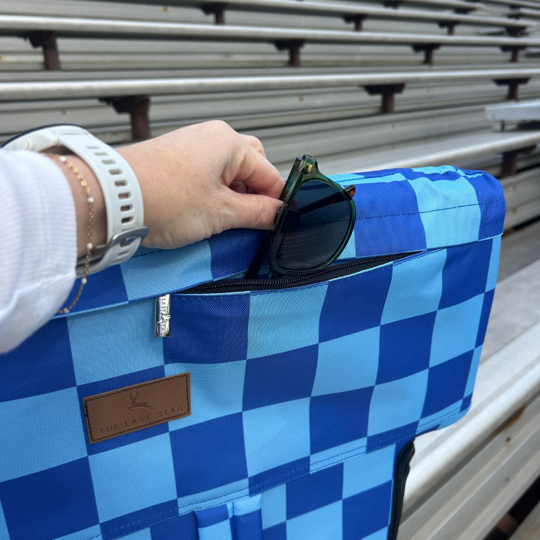 Blue Checkerboard 23" Stadium Seat with Armrests