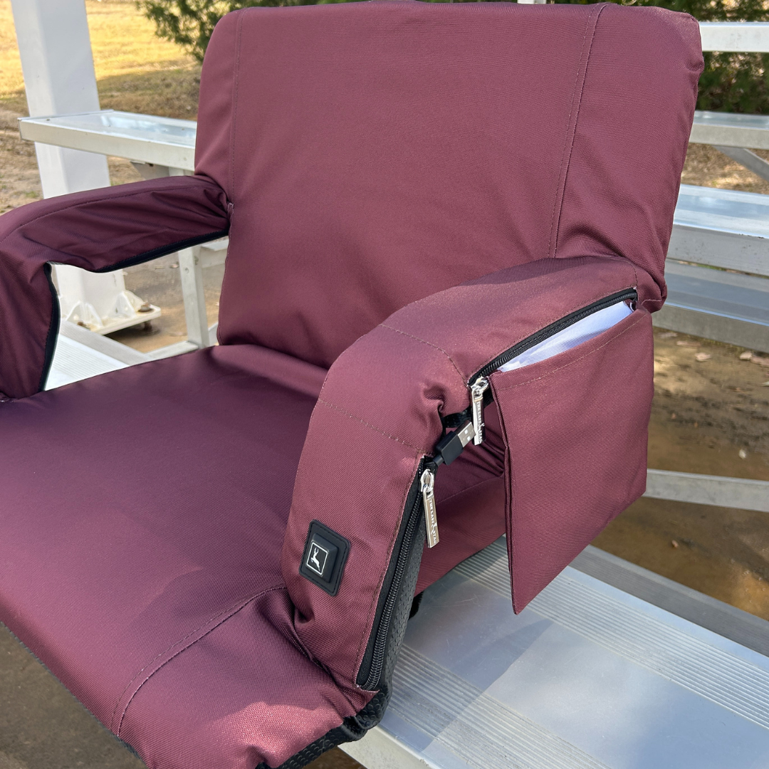 Heated Maroon 23" Stadium Seat with Armrests