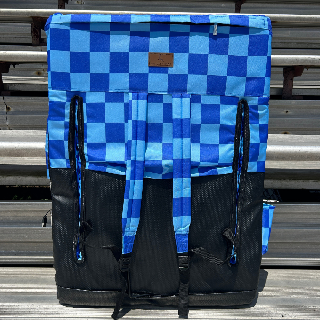 Heated Blue Checkerboard 23" Stadium Seat with Armrests