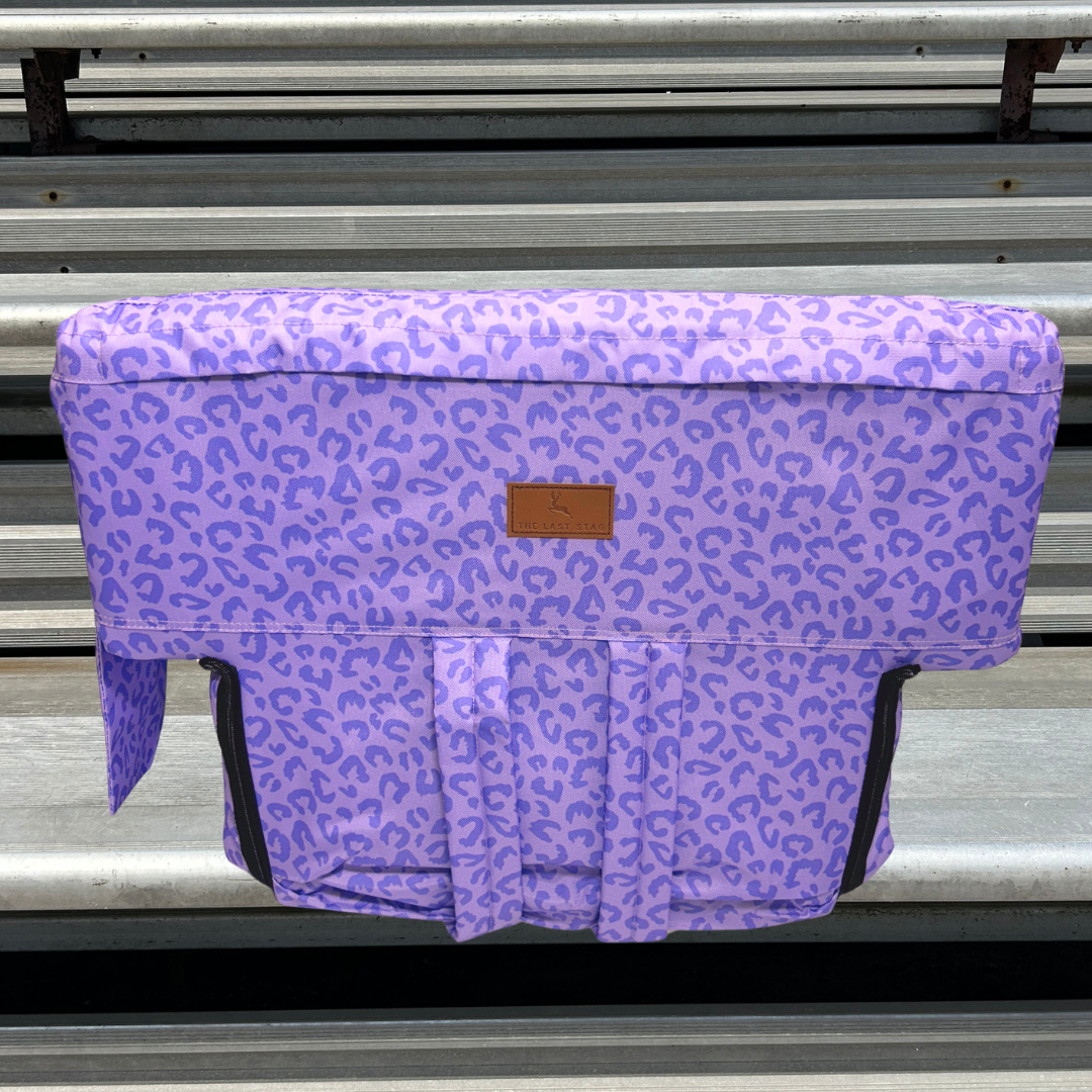 Heated Purple Leopard 23" Stadium Seat with Armrests