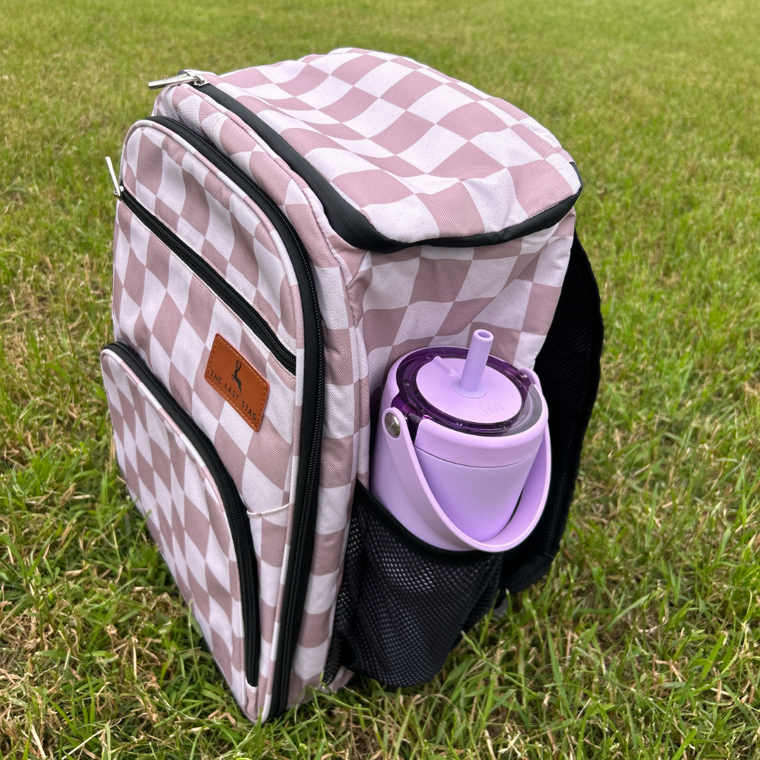 Speckled Beige Checkerboard Backpack Cooler