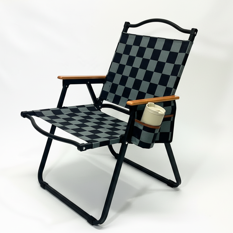 Grey Checkerboard Folding Lawn Chair