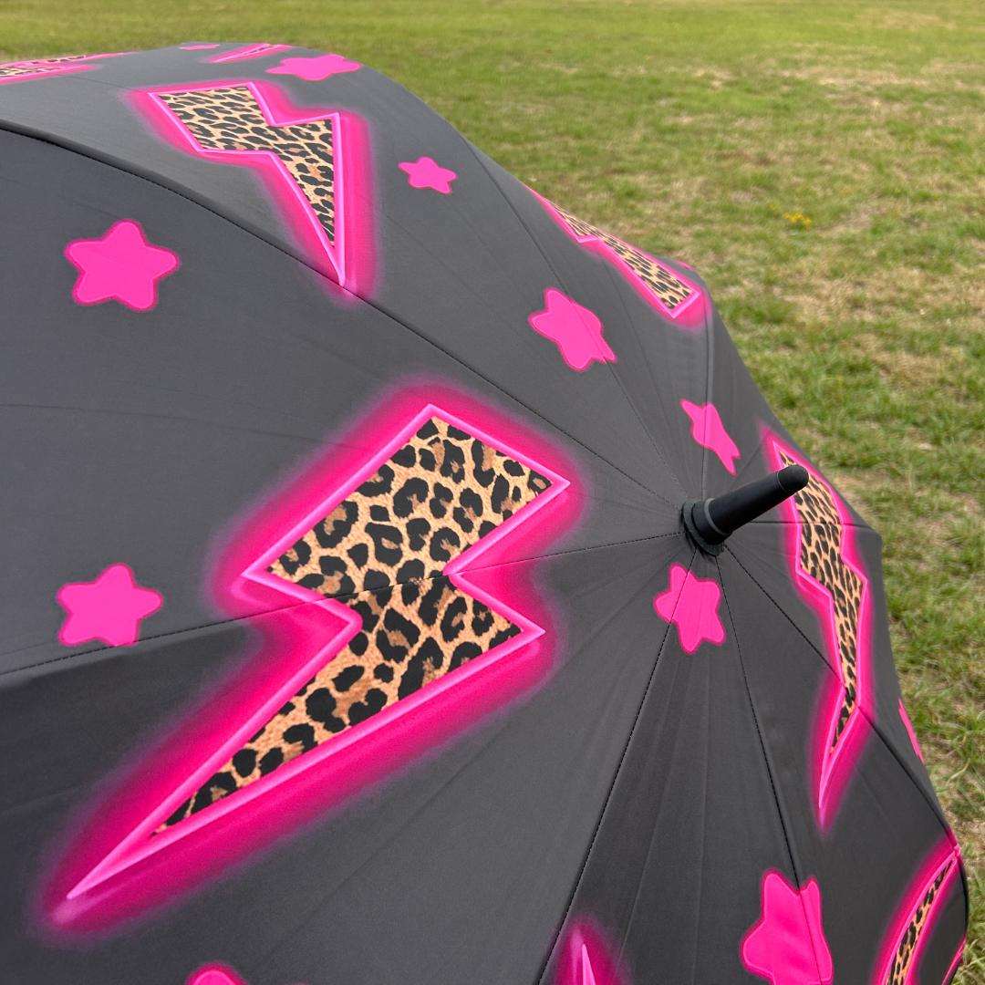 Pink Leopard Lightning Bolts - UPF 50+ Large Golf Umbrella
