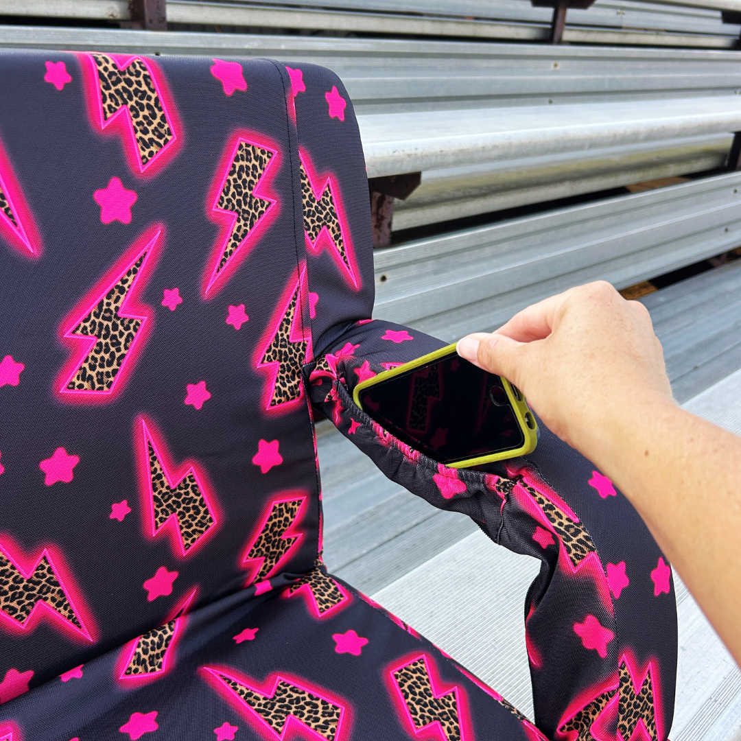 Pink Leopard Lightning Bolts 23" Stadium Seat with Armrests