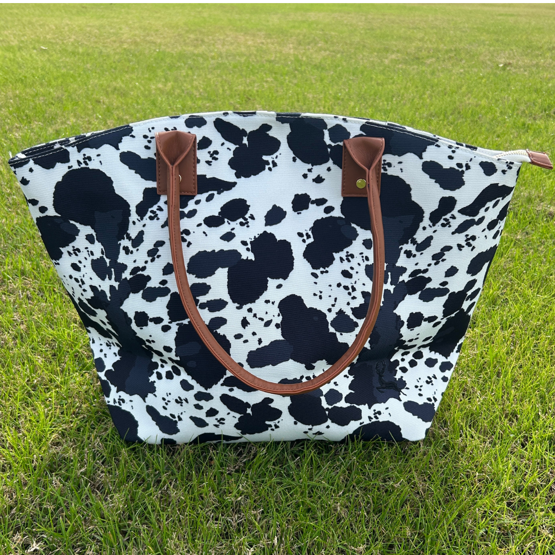 Black Cow Print Tote Bag