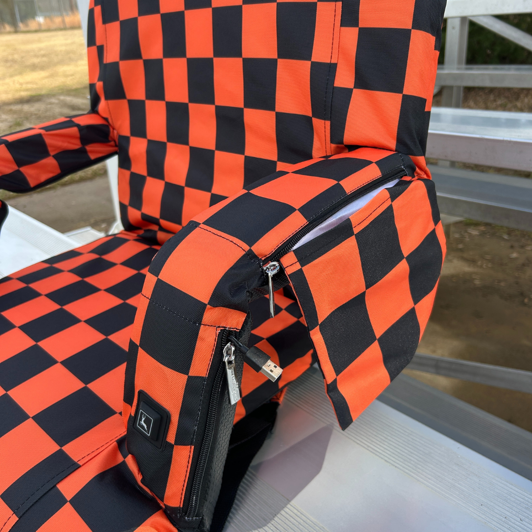 Heated Orange Checkerboard 23" Stadium Seat with Armrests