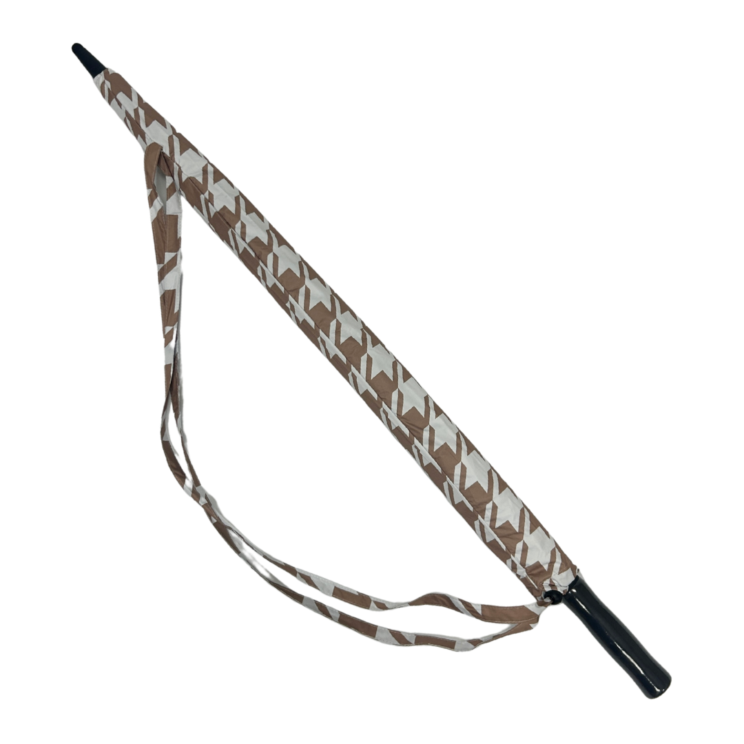 Beige and White Houndstooth - UPF 50+ Large Golf Umbrella
