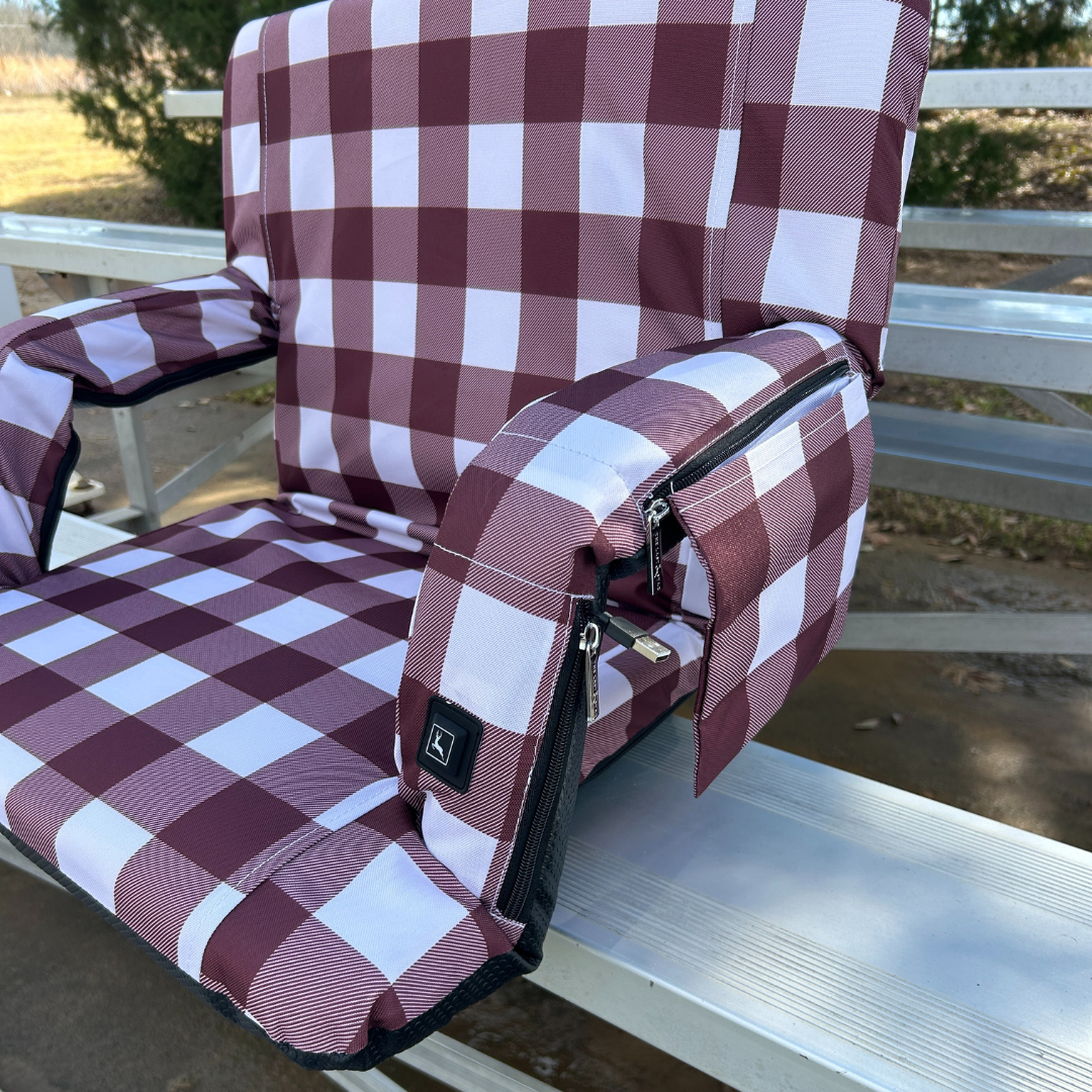 Heated Maroon Buffalo 23" Stadium Seat with Armrests