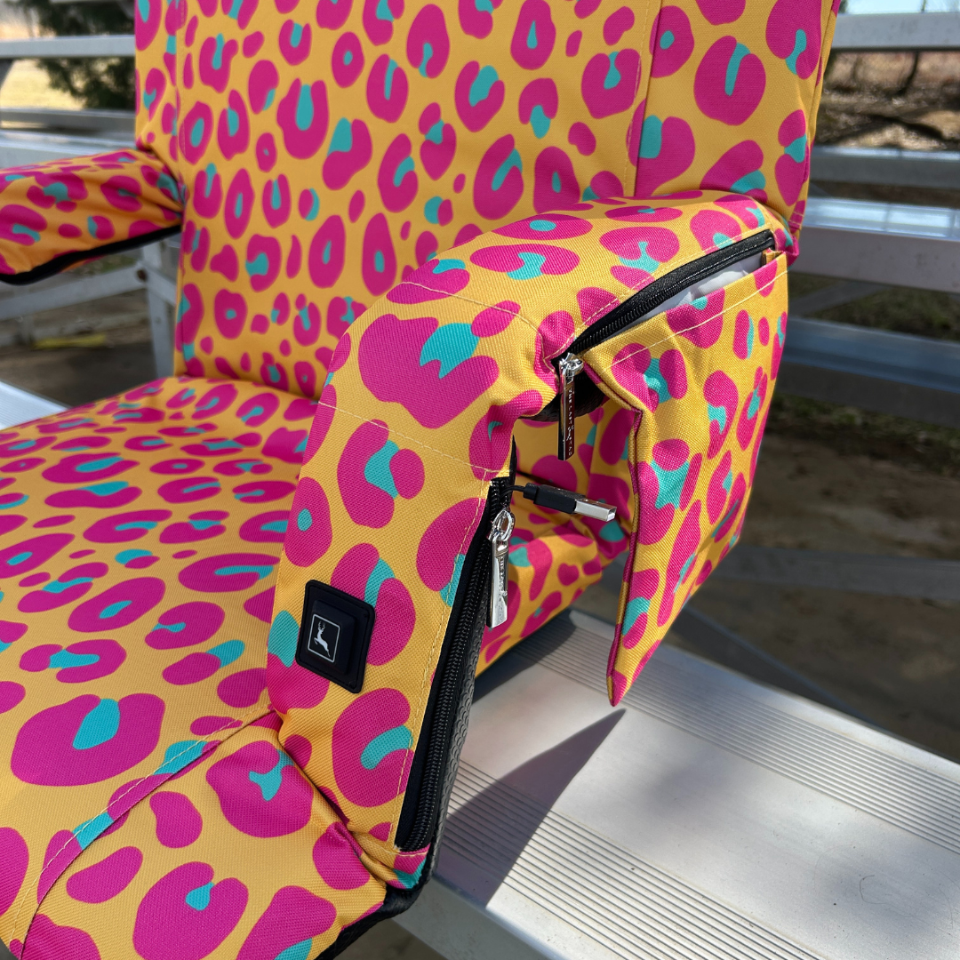 Heated Neon Leopard 23" Stadium Seat with Armrests