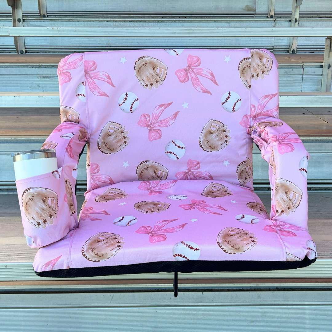 Baseballs & Bows 23" Stadium Seat with Armrests