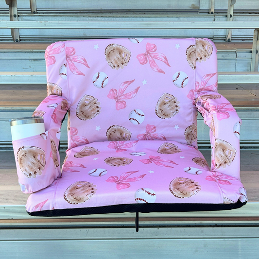 Baseballs & Bows 23" Stadium Seat with Armrests