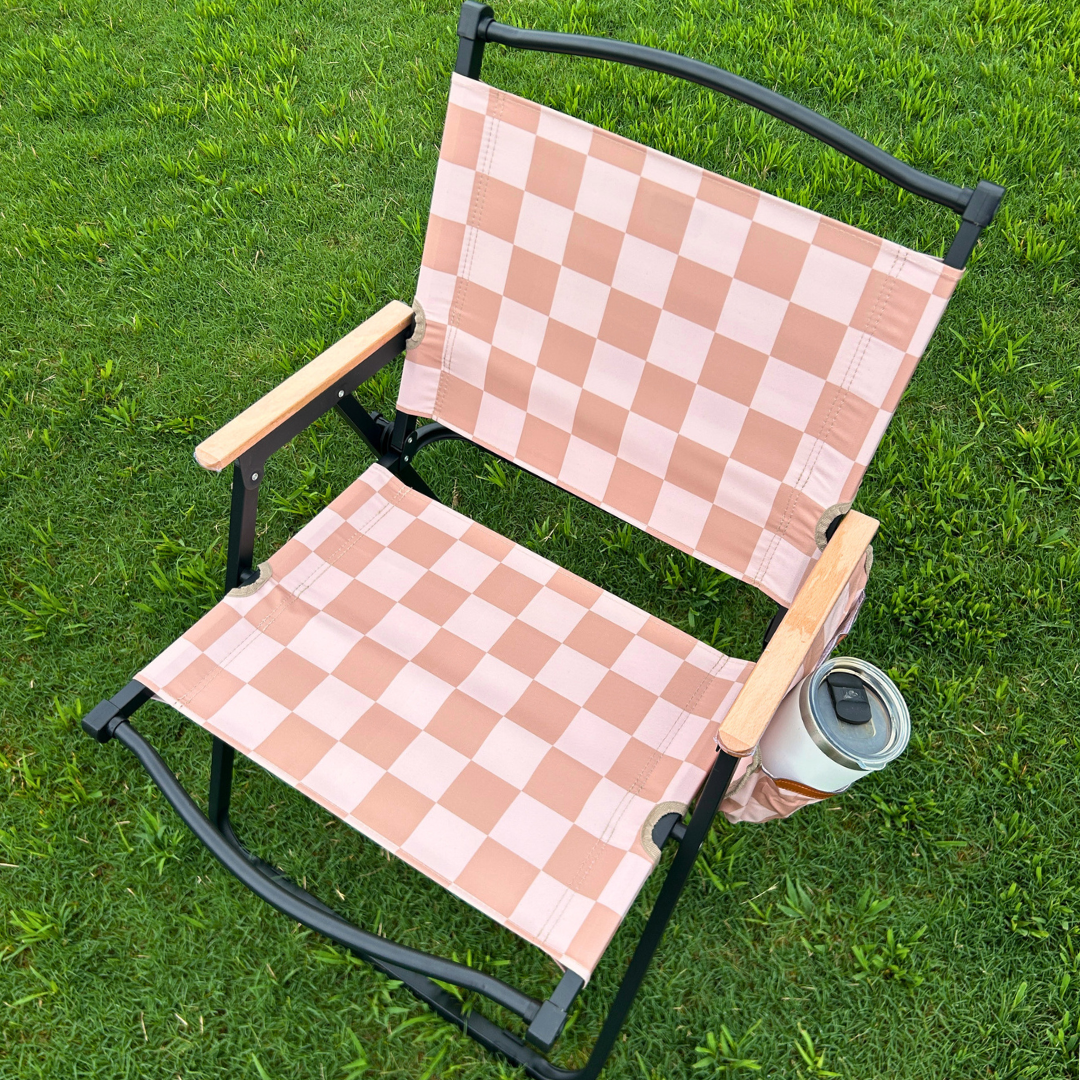 Beige Checkerboard Folding Lawn Chair