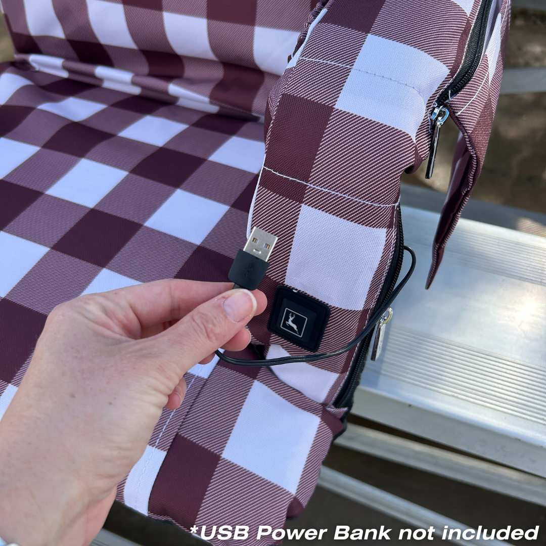 Heated Maroon Buffalo 23" Stadium Seat with Armrests