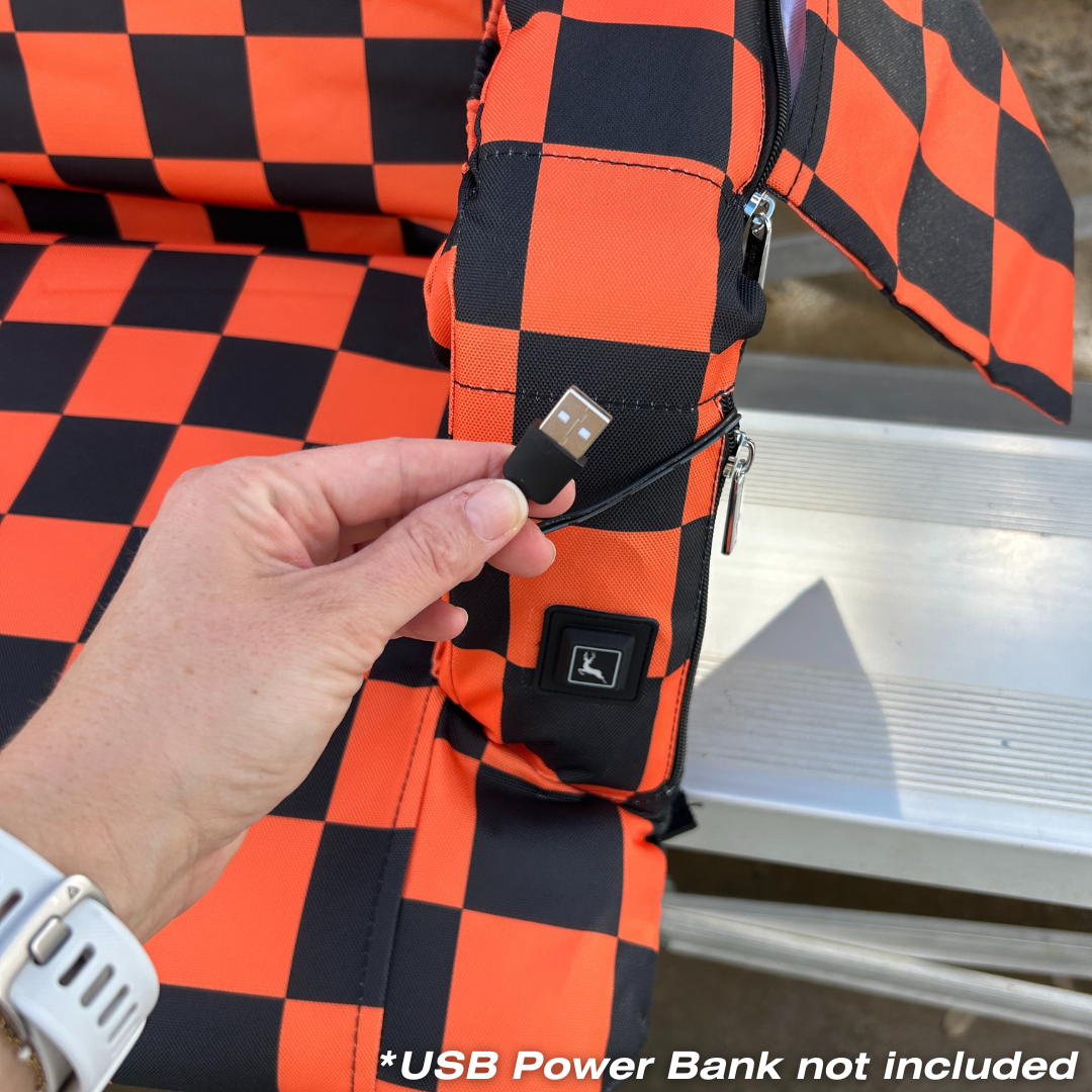 Heated Orange Checkerboard 23" Stadium Seat with Armrests