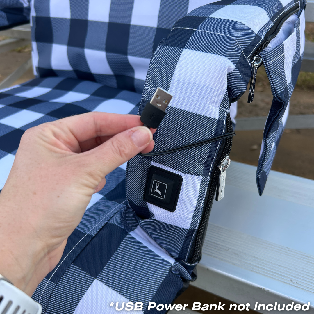 Heated Navy Buffalo 23" Stadium Seat with Armrests