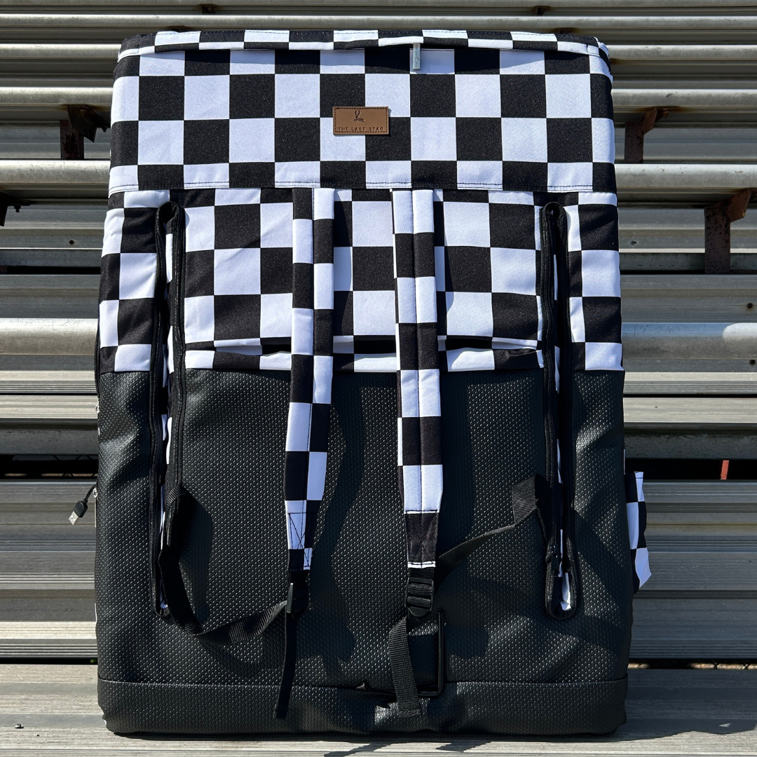 Heated Black and White Checkerboard 23" Stadium Seat with Armrests