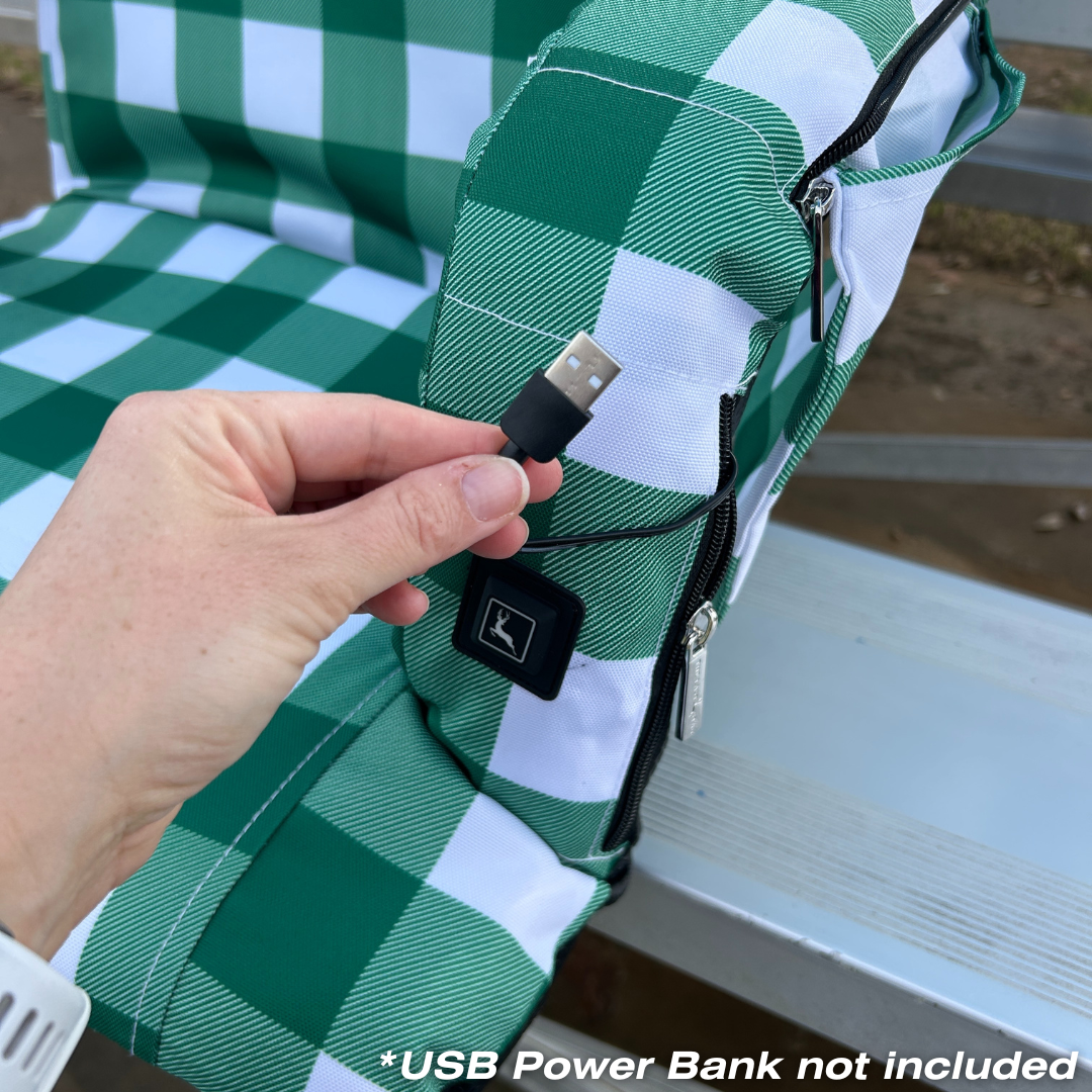 Heated Green Buffalo 23" Stadium Seat with Armrests