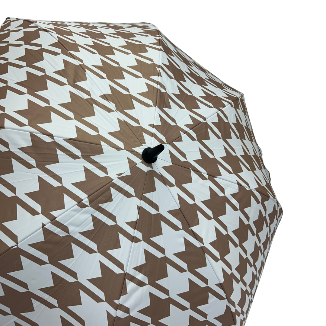Beige and White Houndstooth - UPF 50+ Large Golf Umbrella