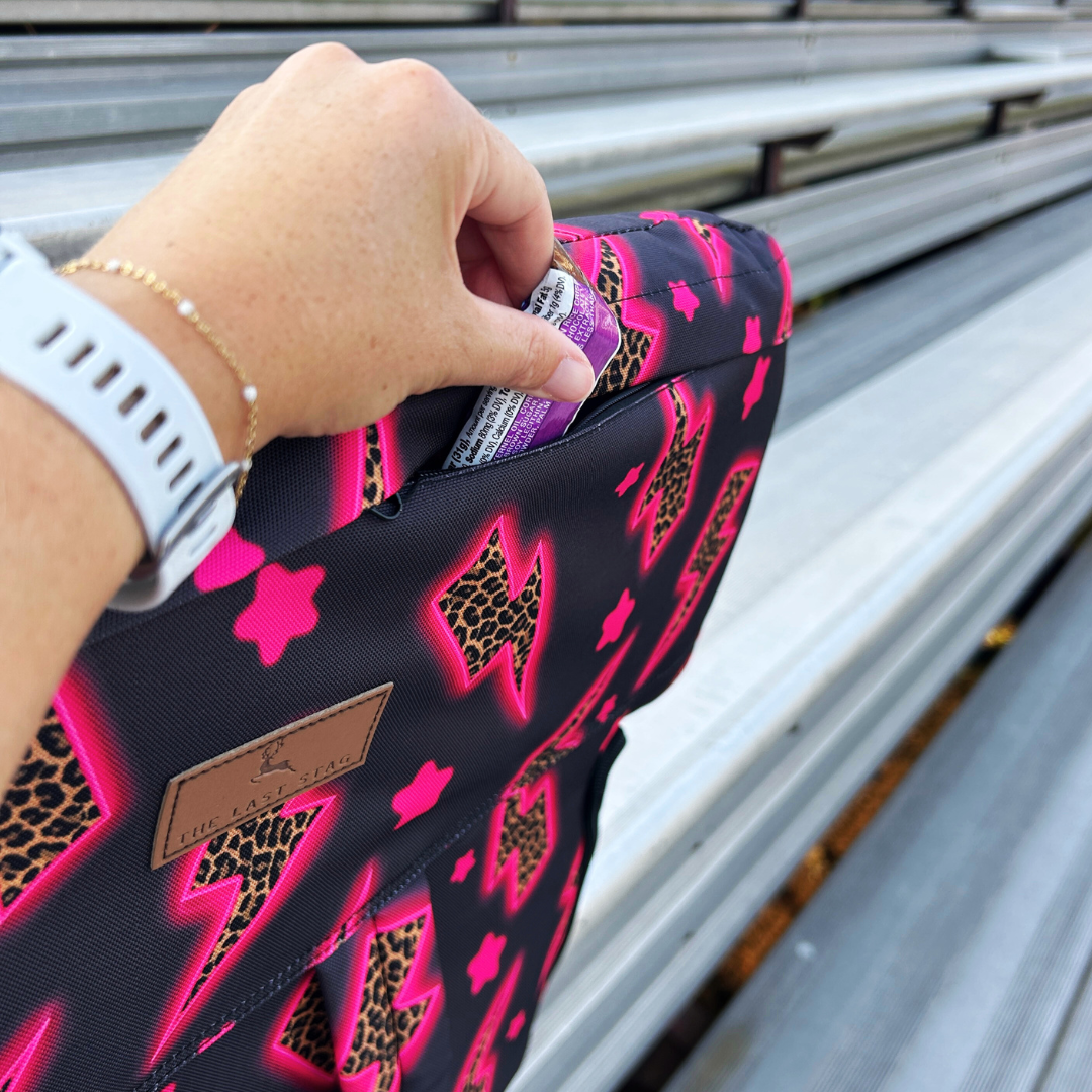 Pink Leopard Lightning Bolts 23" Stadium Seat with Armrests