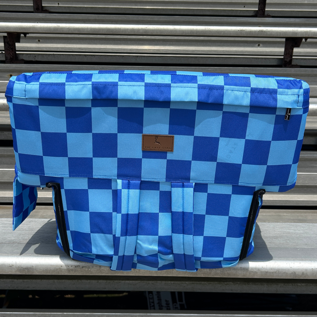 Heated Blue Checkerboard 23" Stadium Seat with Armrests
