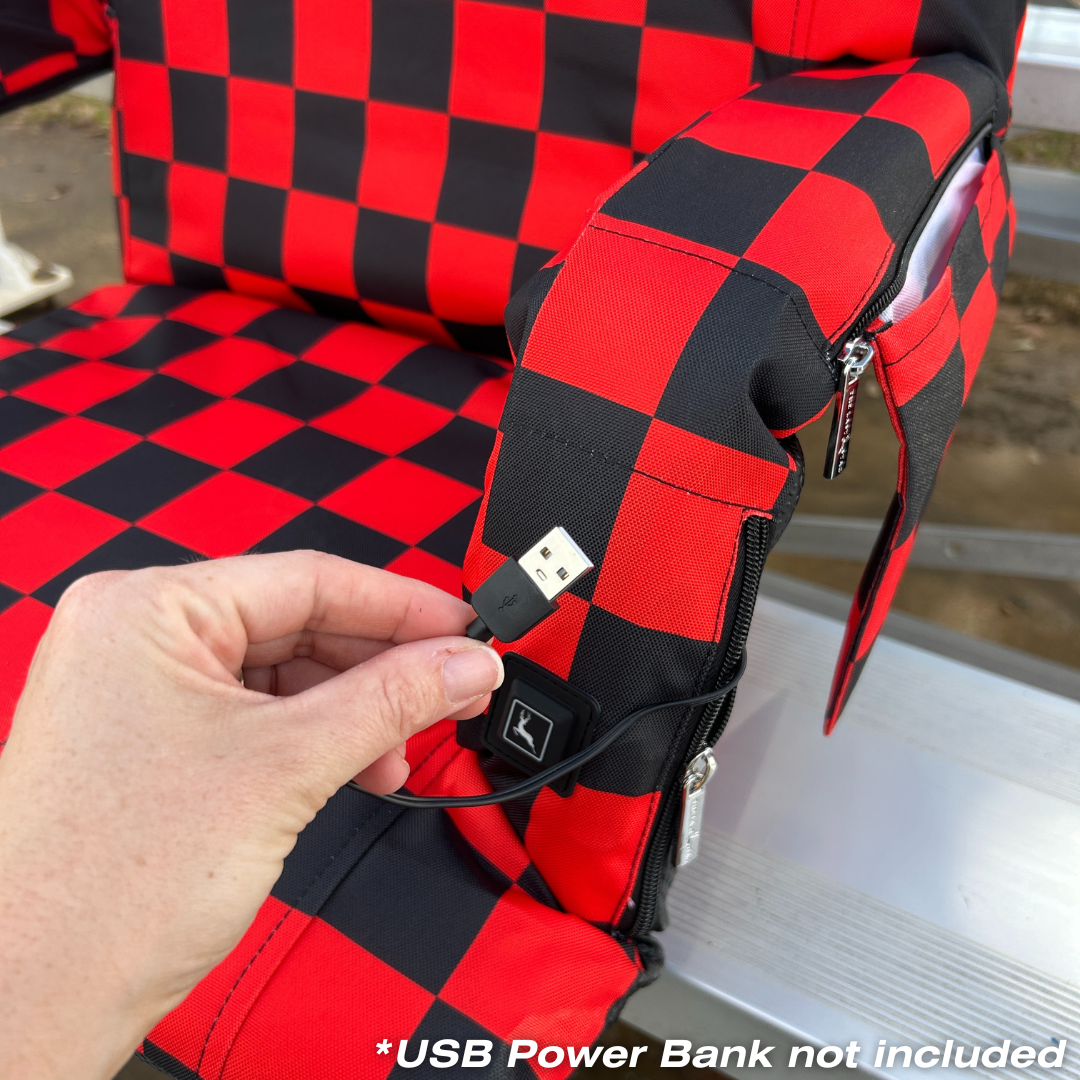 Heated Red Checkerboard 23" Stadium Seat with Armrests