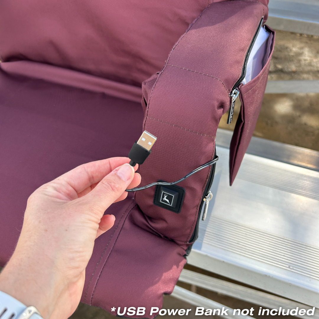 Heated Maroon 23" Stadium Seat with Armrests