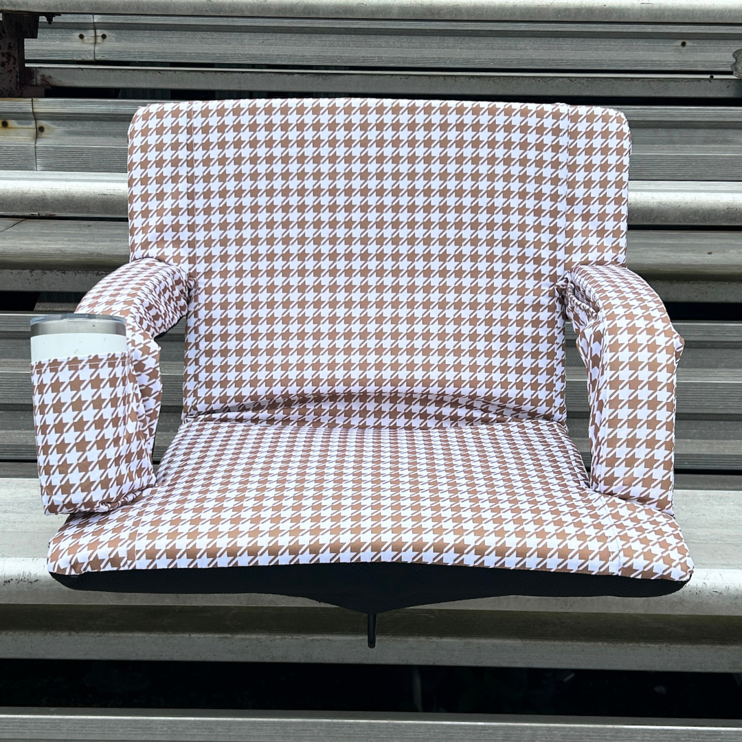 Beige and White Houndstooth 23" Stadium Seat with Armrests