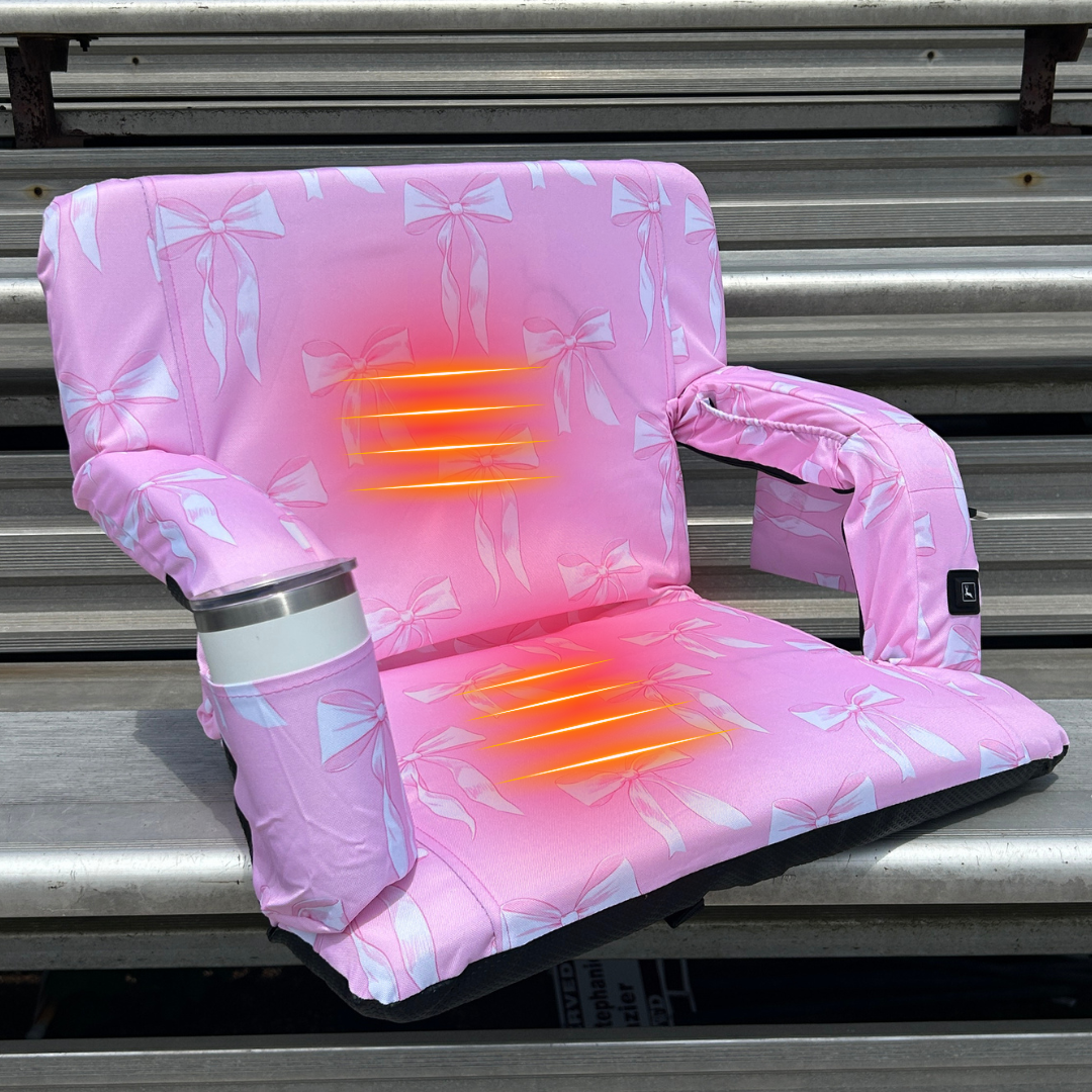 Heated Pink Bows 23" Stadium Seat with Armrests
