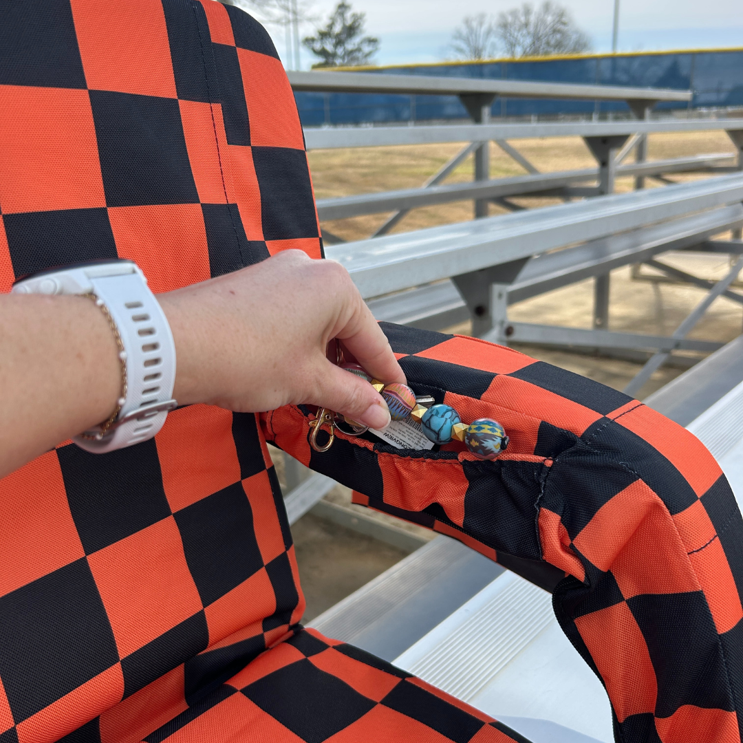 Heated Orange Checkerboard 23" Stadium Seat with Armrests