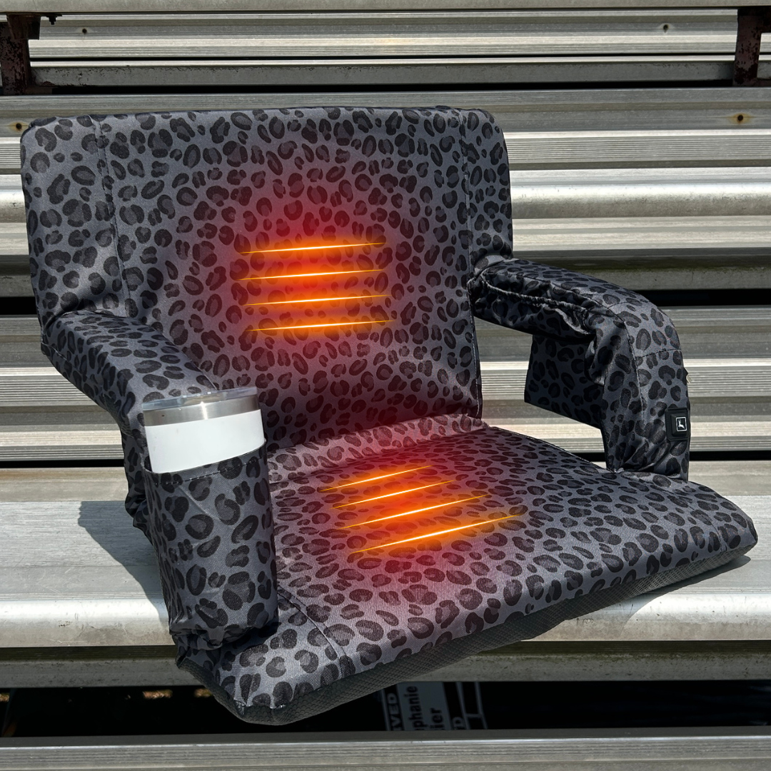 Heated Black Leopard 23" Stadium Seat with Armrests