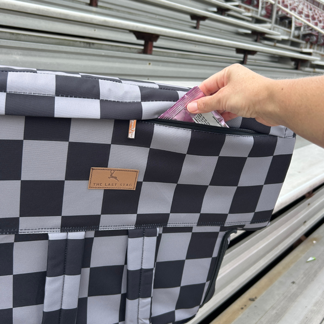 Heated Grey Checkerboard 23" Wide Stadium Seat with Armrests