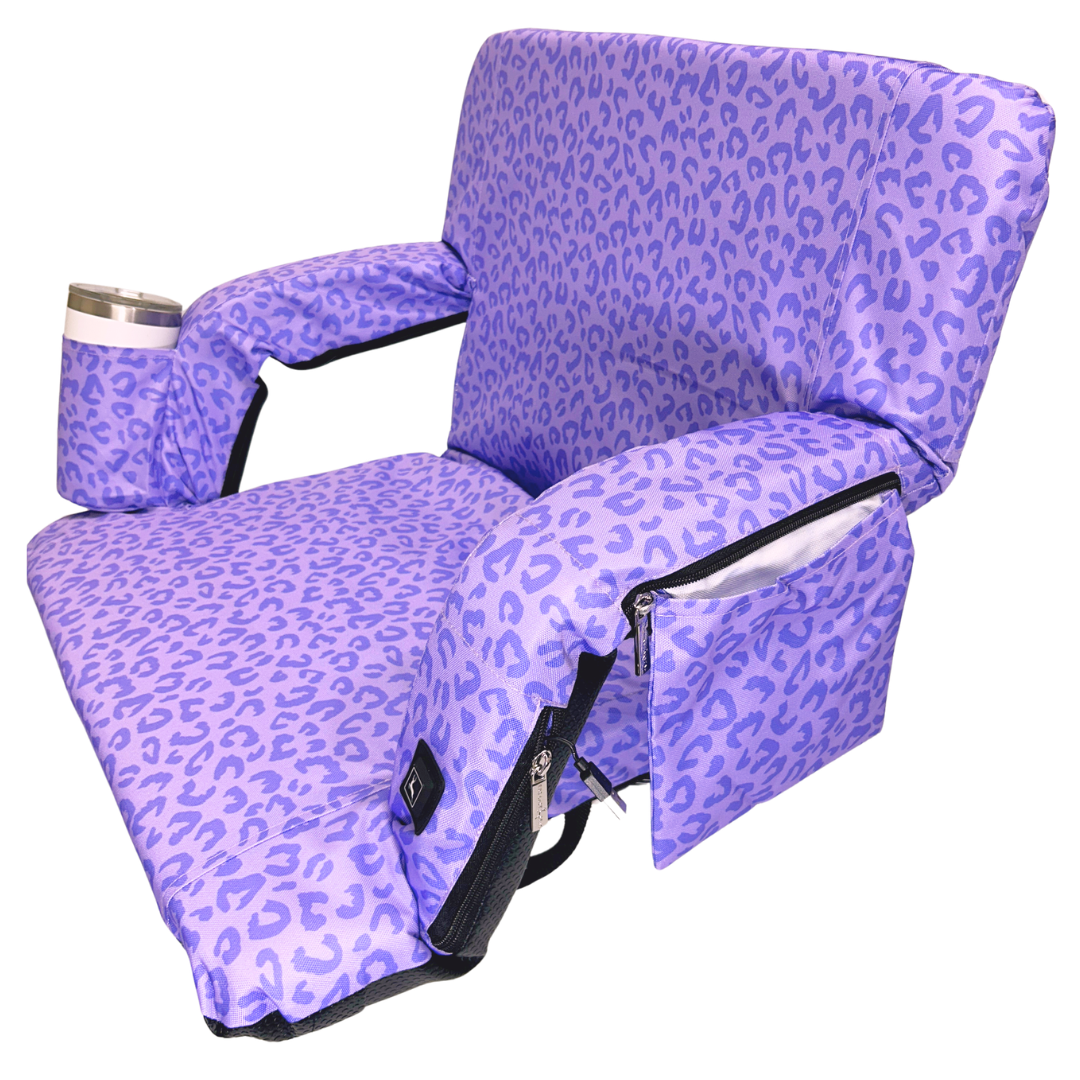 Heated Purple Leopard 23" Stadium Seat with Armrests