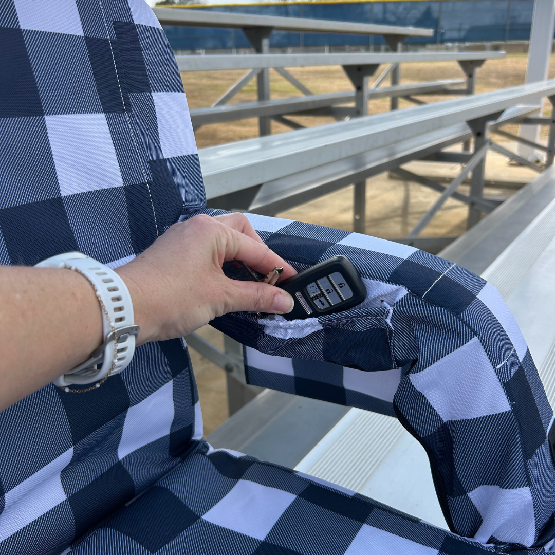 Heated Navy Buffalo 23" Stadium Seat with Armrests