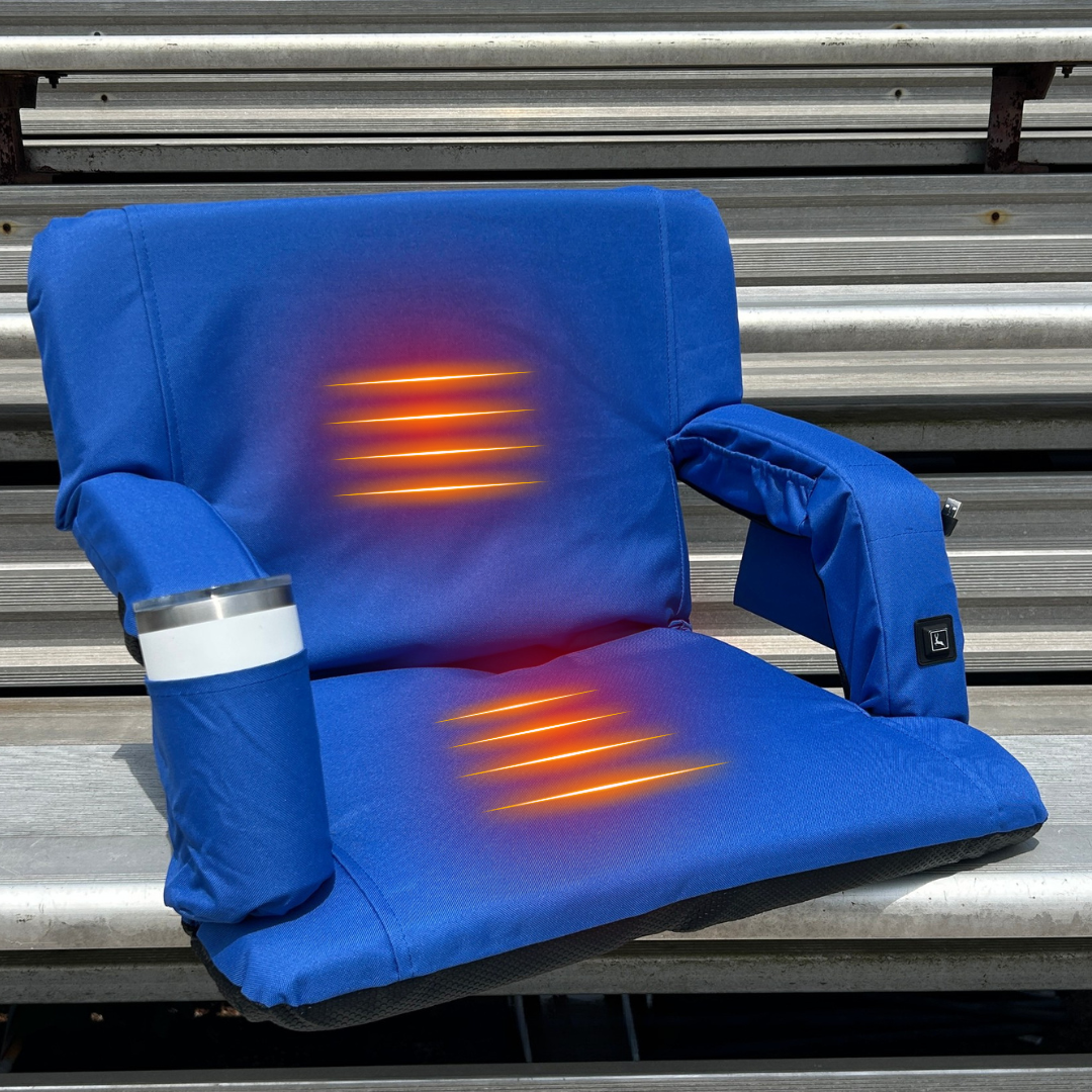 Heated Blue 23" Stadium Seat with Armrests