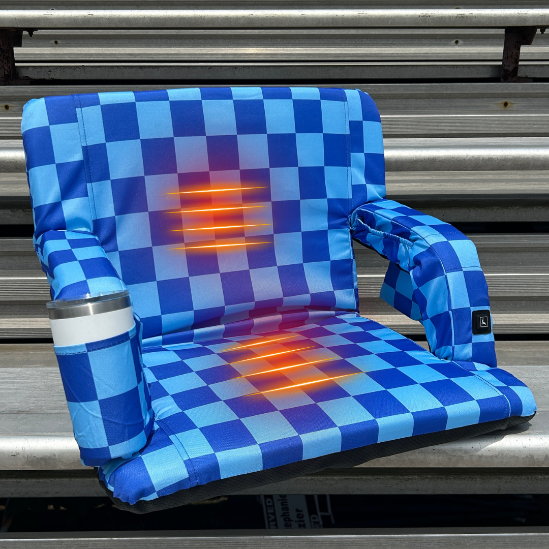 Heated Blue Checkerboard 23" Stadium Seat with Armrests