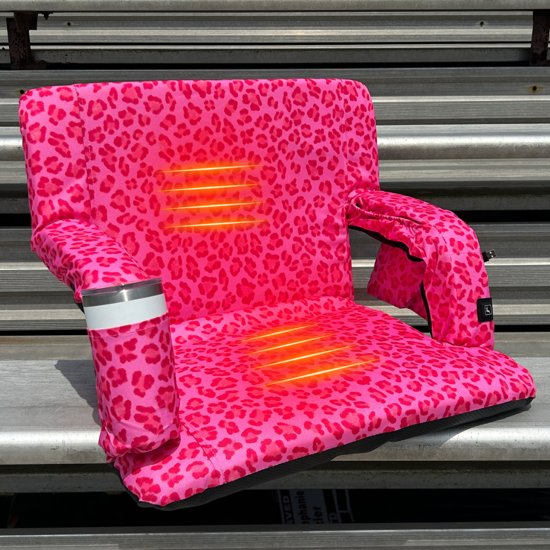 Heated Pink Leopard 23" Stadium Seat with Armrests